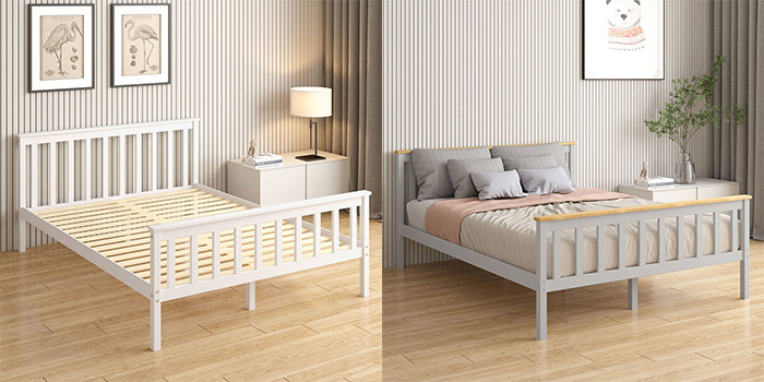 Twin Size Kids Wood Platform Bed with Headboard