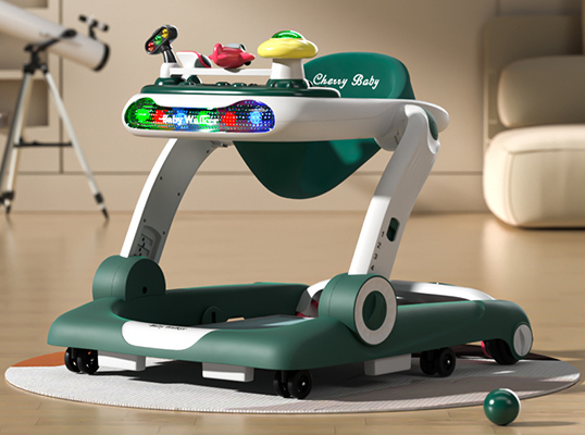 Adjustable Baby Walker with Train Toy Tray
