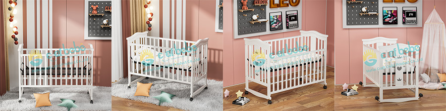 Wholesale China Adjustable White and Wood Crib