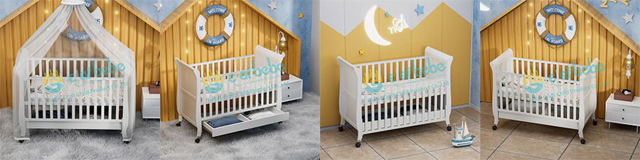 Wholesale China Adjustable and Modern White Wooden Crib