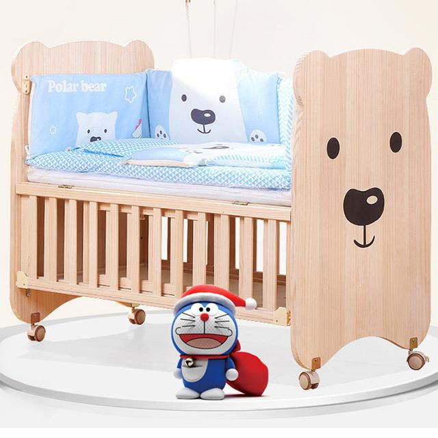 Custom Movable Solid Wood Baby Cartoon Crib With Storage