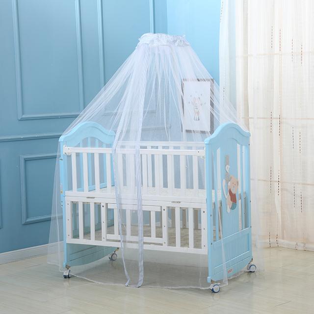 White and Blue Solid Wood Bed for Baby