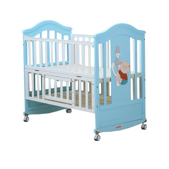 White and Blue Solid Wood Bed for Baby