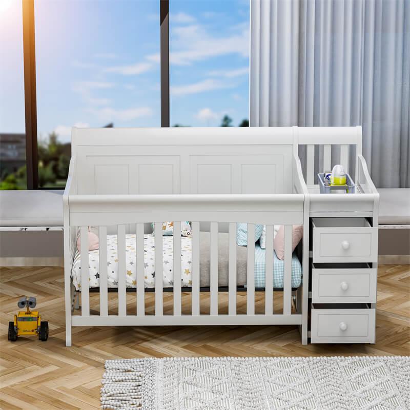 Painting Pine Wood Baby Crib for Newborns