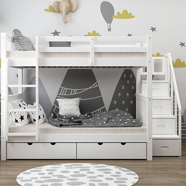 WBB398 White Wooden Bunk Bed With Storage China